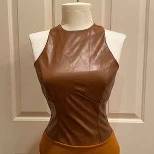 NEW WITH TAGS! Faux Leather Brown Bodysuit